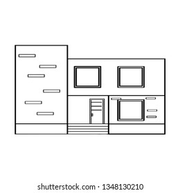 Outline of a modern house building. Vector illustration design