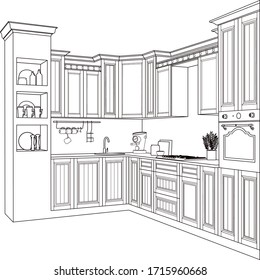 Outline of a modern kitchen room set