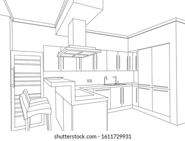 Outline Modern Kitchen Set Stock Vector (Royalty Free) 1611729931 ...