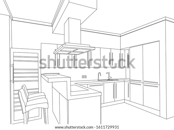 Outline Modern Kitchen Set Stock Vector (Royalty Free) 1611729931 ...