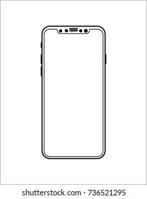 Outline of modern phone, similar to iphone x, manufactured by Apple, on the white background. Stock vector illustration EPS 10 for web element, game, printing and application mockup.