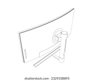 Umriss der modernen Dünnrahmen-Display-Computer-Monitor Vektorgrafik..