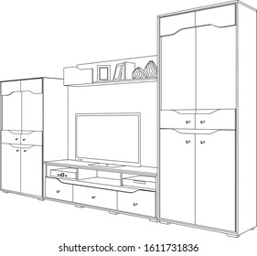Outline of a modern 
wall with tv set