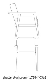 Outline modern wooden chair flat vector illustration on white background