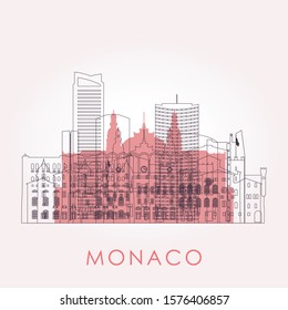 Outline Monaco skyline with landmarks. Vector illustration. Business travel and tourism concept with historic buildings. Image for presentation, banner, placard and web site.