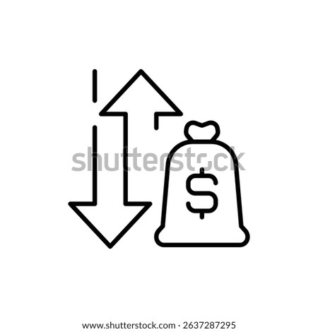 Outline Money Bag with Up Down Arrows Financial Fluctuation Line Art Price Variation Symbol