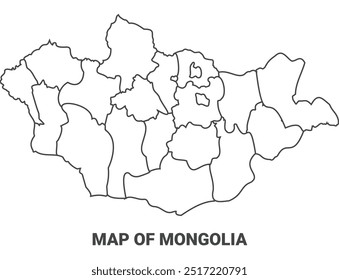 Outline Mongolia map with borders of region vector illustration