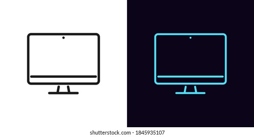 Outline monitor icon. Linear computer sign, isolated display device with editable stroke. Desktop device and gadget. Simple icon, sign, symbol for Interface design and Motion graphic. Vector