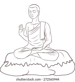 Outline Monk Buddhism Cartoon Vector Stock Vector (Royalty Free ...