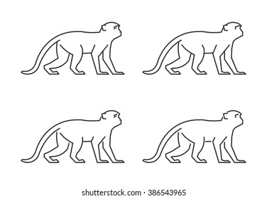 Outline monkey on a white background. Vector silhouette monkey. Modern monkey icon. Linear monkey set.