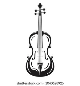 Outline monochrome silhouette of icon violin, classical musical instrument, vector illustration