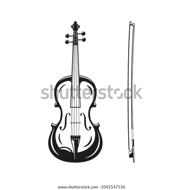 蝶結びのアイコンバイオリンの輪郭のモノクロシルエット クラシック楽器 ベクターイラスト のベクター画像素材 ロイヤリティフリー