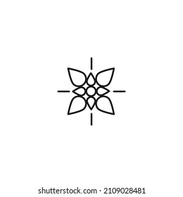 Símbolo de esquema monocromo dibujado en estilo plano con línea delgada. Trazo editable. Icono de línea de flor con varios pétalos y pequeño estigma redondo 