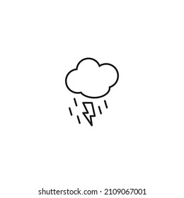Outline monochrome symbol drawn in flat style with thin line. Editable stroke. Line icon of lighting and rain 