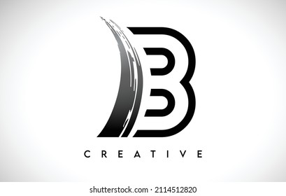 Esquema Letra Monograma B Pincel Diseño Icono de logotipo con logotipo de pincel artístico Ilustración de logotipo de pincel.