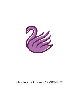 Outline monoline and color fill swan logo, goose wing icon vector