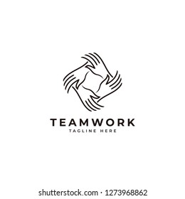 Outline monoline teamwork social charity logo, holding hands icon vector