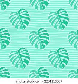 Outline monstera silhouettes seamless pattern. Palm leaves endless background. Botanical wallpaper. Decorative backdrop for fabric design, textile print, wrapping, cover. Vector illustration