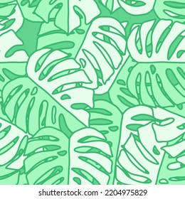 Outline monstera silhouettes seamless pattern. Palm leaves endless background. Botanical wallpaper. Decorative backdrop for fabric design, textile print, wrapping, cover. Vector illustration