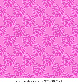 Outline monstera silhouettes seamless pattern. Palm leaves endless background. Botanical wallpaper. Decorative backdrop for fabric design, textile print, wrapping, cover. Vector illustration