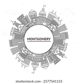 Outline Montgomery Alabama City Skyline with Modern Buildings and copy space Isolated on White. Vector Illustration. Montgomery USA Cityscape with Landmarks.