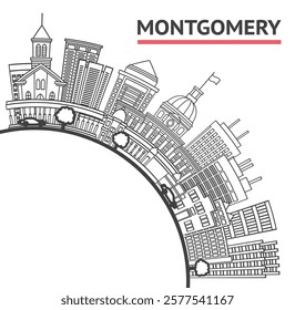 Outline Montgomery Alabama City Skyline with Modern Buildings and copy space Isolated on White. Vector Illustration. Montgomery USA Cityscape with Landmarks.