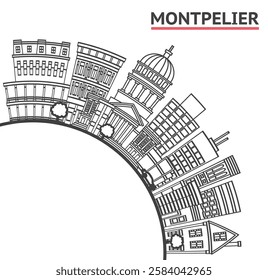 Outline Montpelier Vermont City Skyline with Modern Buildings and copy space Isolated on White. Vector Illustration. Montpelier USA Cityscape with Landmarks.