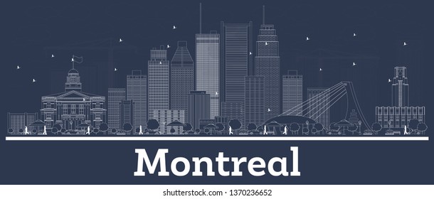 Outline Montreal Canada City Skyline with White Buildings. Vector Illustration. Business Travel and Concept with Modern Architecture. Montreal Cityscape with Landmarks.