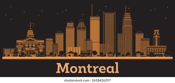 Outline Montreal Canada City Skyline with orange Buildings. Vector Illustration. Business Travel and Concept with Modern Architecture. Montreal Cityscape with Landmarks.