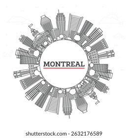 Outline Montreal Canada City Skyline com Edifícios Modernos e espaço de cópia Isolado no Branco. Ilustração de vetor. Montreal Cityscape com pontos de referência.