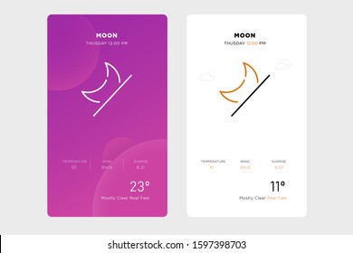 outline moon icon design concept on white and purple backgrounds. vector weather icon and web element for mobile applications