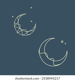 Outline Moon Logo Element Esoteric Mystical Astrology Icons Set Golden On Blue Vector Design