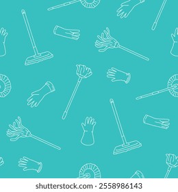 Outline Mop Gloves Clean Vector Seamless Pattern illustration Design