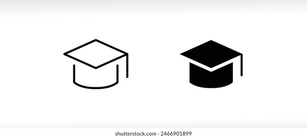 Outline Mortar Board or Graduation Cap. Educator graduation icon, seminar, classes line icons set, editable stroke isolated on white, linear vector outline illustration, symbol logo design style