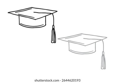 outline mortar board or graduation cap. on black, gray and white background.