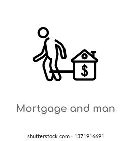 outline mortgage and man vector icon. isolated black simple line element illustration from business concept. editable vector stroke mortgage and man icon on white background