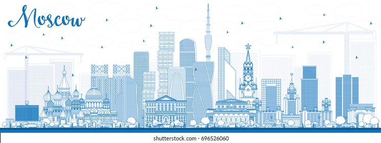 Outline Moscow Russia Skyline with Blue Buildings. Vector Illustration. Business Travel and Tourism Illustration with Modern Architecture.