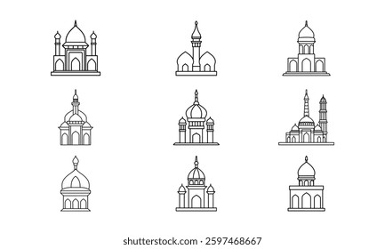 outline mosque set. vector ramadhan kareem