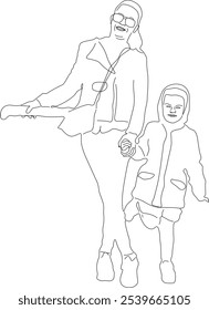 Outline of mother and daughter holding their hands