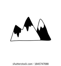 Outline Mountain icon, doodle, black and white illustration. Vector Stock illustration.