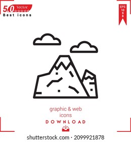 Outline mountain Icon. mountain icon vector isolated on white background. Graphic design, material-design, Best sellers 2022 icons, mobile application, UI UX design, EPS 10 format vector