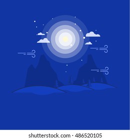 Outline mountain at night landscape vector art