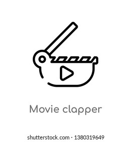 outline movie clapper vector icon. isolated black simple line element illustration from cinema concept. editable vector stroke movie clapper icon on white background