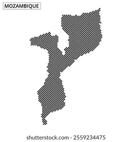 The outline of Mozambique in a dotted design emphasizes the country's distinctive geographical importance.