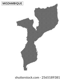 The outline of Mozambique in a dotted design emphasizes the country's distinctive geographical importance.