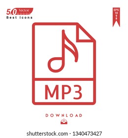 Outline mp3 file-type icon vector isolated on white background. Graphic design, material design, 2019 year best selling icons, mobile application, UI / UX design, EPS 10 format vector