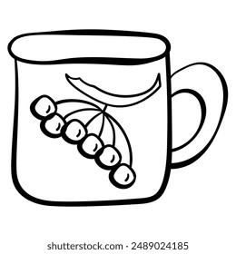 Outline mug with berries design, simple coloring page for creativity or kids activity vector illustration
