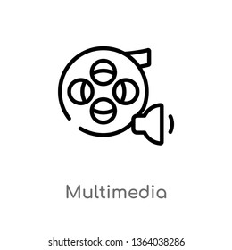 outline multimedia vector icon. isolated black simple line element illustration from  concept. editable vector stroke multimedia icon on white background