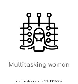 outline multitasking woman vector icon. isolated black simple line element illustration from business concept. editable vector stroke multitasking woman icon on white background