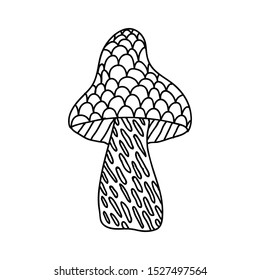 Outline mushroom isolated on white background. Abstract coloring book element.